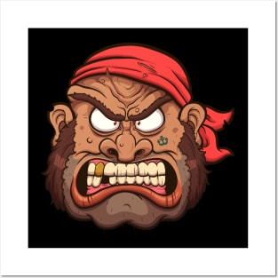 Angry Cartoon Pirate Face Posters and Art